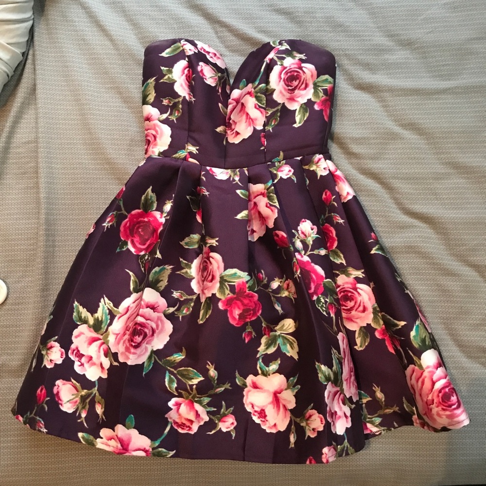 Strapless Floral Purple Dress